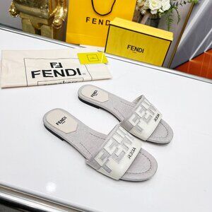 Fendi White and Gray Women's Slippers